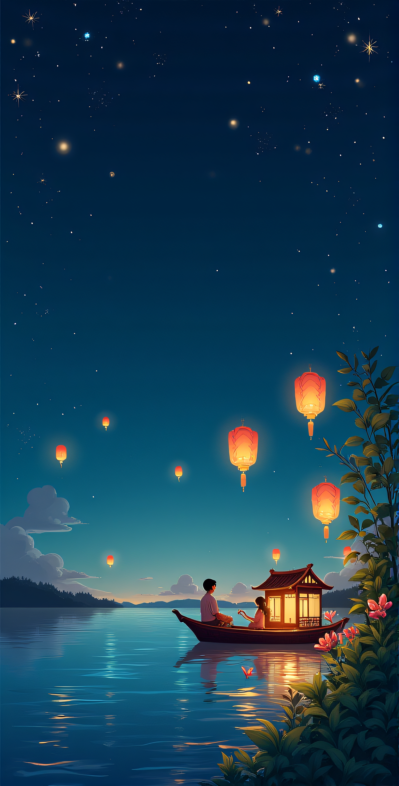 中元节高清设计素材圆月灯笼荷花花灯（图ZMzc1MTYzMzU2） - AI作品 - 站酷设计师沐沐AI画画原创素材 - 站酷ZCOOL