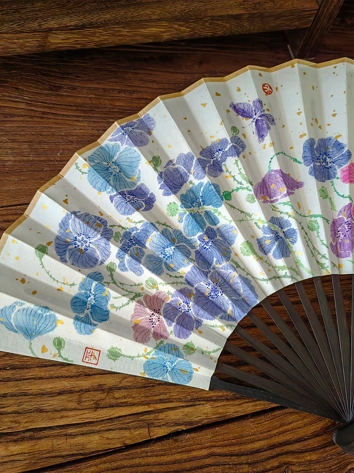 折扇·虞美人|手绘|国画
