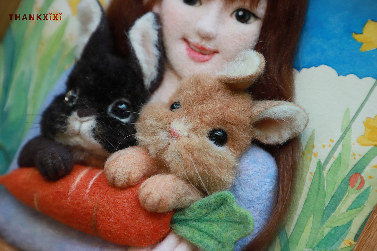 囍囍的羊毛毡 之 女孩和兔子