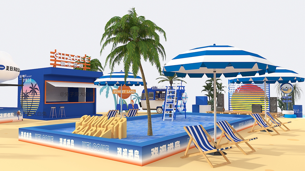 夏日沙滩集市（图ZMzc1Mzg2Nzg0） - 场景 - 站酷设计师兔子洞大白兔原创素材 - 站酷ZCOOL