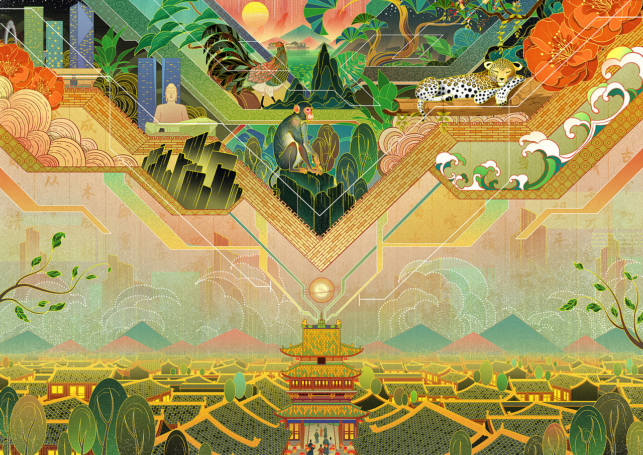 古韵新潮 和谐共生（图ZMzc1NDI3Njgw） - 商业插画 - 站酷设计师Z酒肆design原创素材 - 站酷ZCOOL