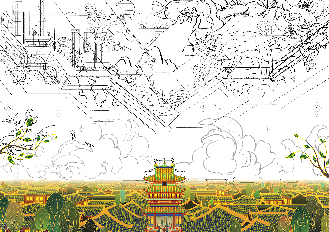 古韵新潮 和谐共生（图ZMzc1NDI3NzMy） - 商业插画 - 站酷设计师Z酒肆design原创素材 - 站酷ZCOOL