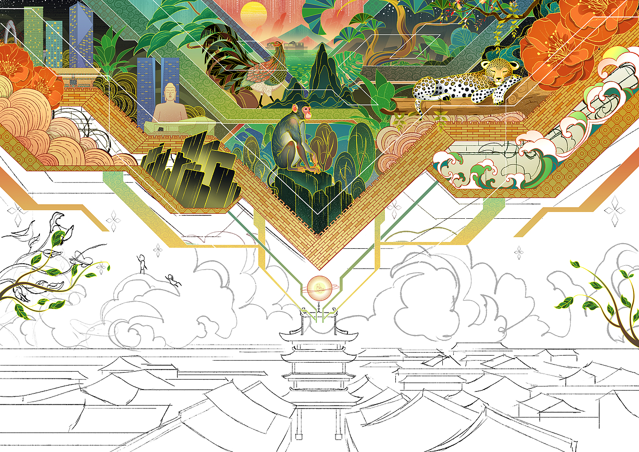 古韵新潮 和谐共生（图ZMzc1NDI3NzM2） - 商业插画 - 站酷设计师Z酒肆design原创素材 - 站酷ZCOOL