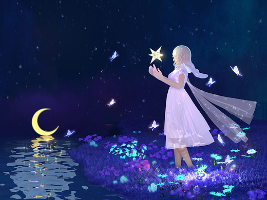 捧着星星的小女孩