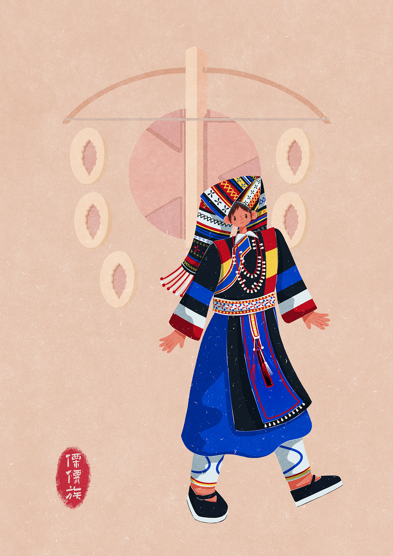 56个民族扁平插画人物——傈僳族（图ZMzc1NDQ4MTky） - 商业插画 - 站酷设计师歪蹄原创素材 - 站酷ZCOOL