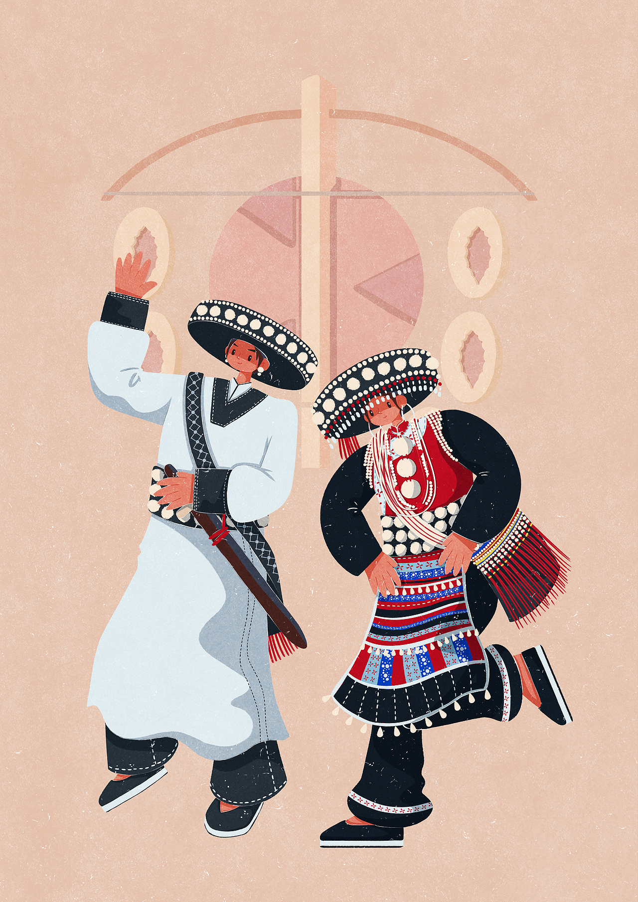 56个民族扁平插画人物——傈僳族（图ZMzc1NDQ4MTY0） - 商业插画 - 站酷设计师歪蹄原创素材 - 站酷ZCOOL