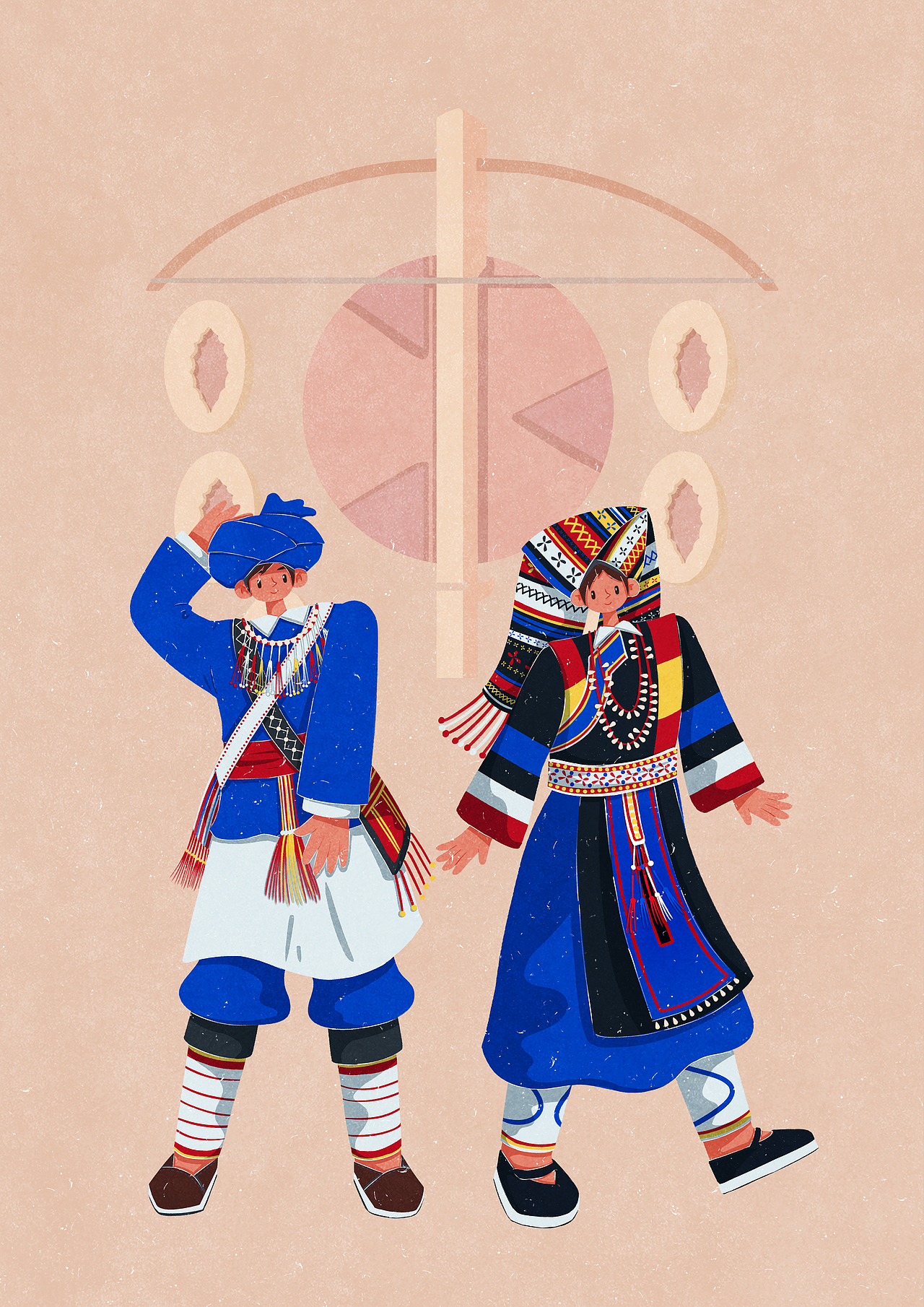 56个民族扁平插画人物——傈僳族（图ZMzc1NDQ4MTY4） - 商业插画 - 站酷设计师歪蹄原创素材 - 站酷ZCOOL