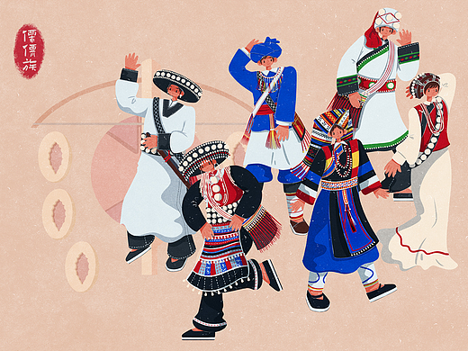 56个民族扁平插画人物——傈僳族