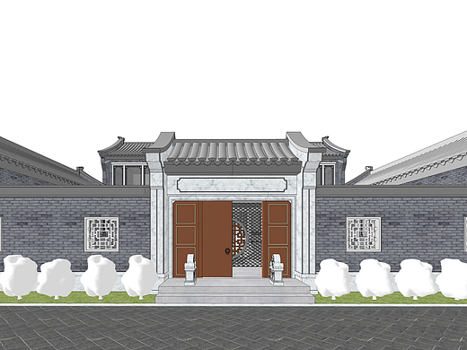 中式四合院SU模型下载
