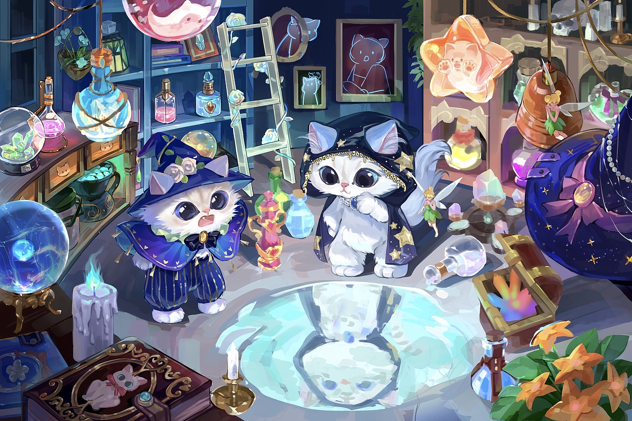 🏡 猫咪魔法屋 🏡 （含过程）（图ZMzc1NDUzMDM2） - 商业插画 - 站酷设计师一只野生鸭原创素材 - 站酷ZCOOL