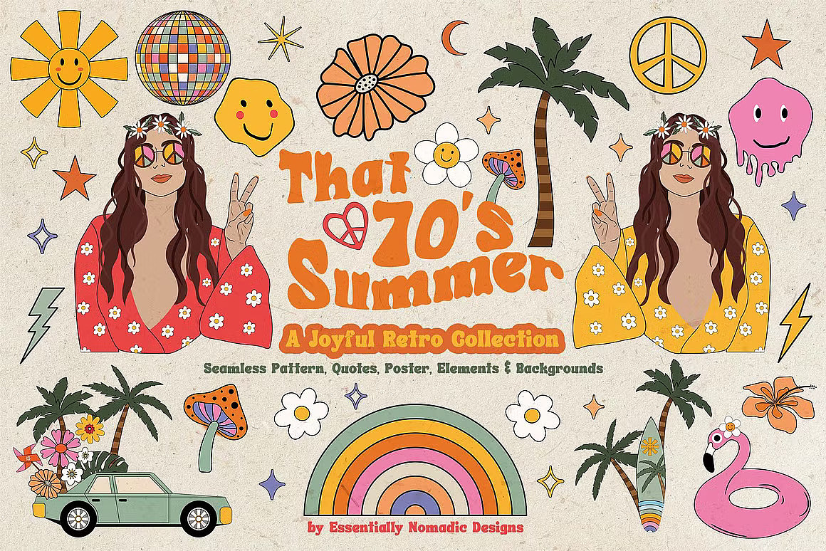 视觉仓库—70年代复古波西米亚风海滩元素设计灵感旅程（图ZMzc1Njk3NjU2） - 海报 - 站酷设计师心中的视觉原创素材 - 站酷ZCOOL