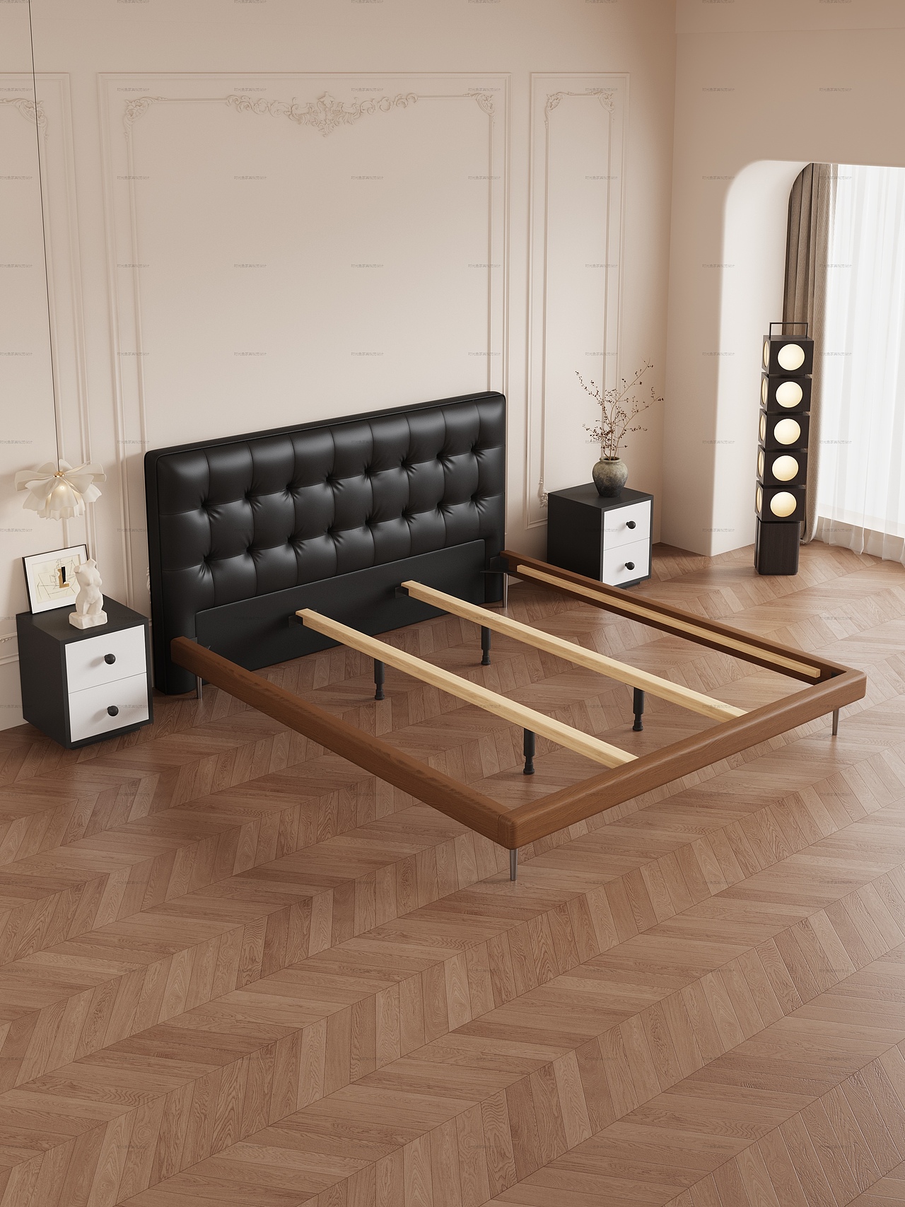 电商家具渲染    中古风皮床