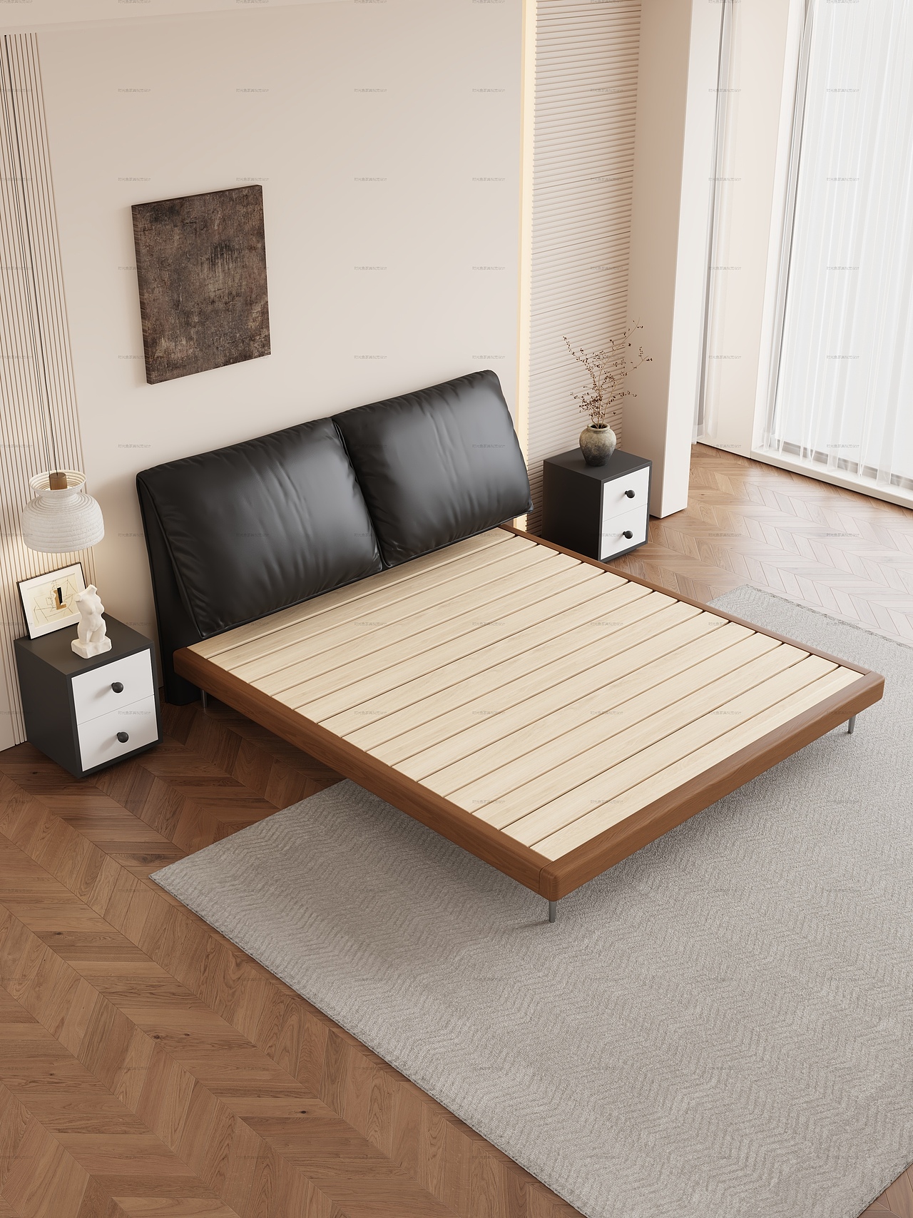 电商家具渲染    中古风皮床