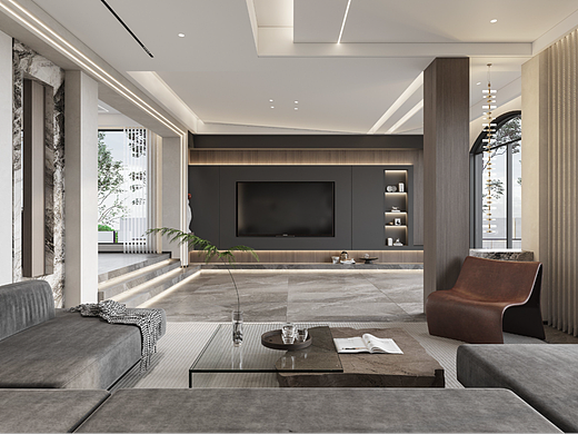 现代设计感客厅，流畅线条，时尚气息扑面而来