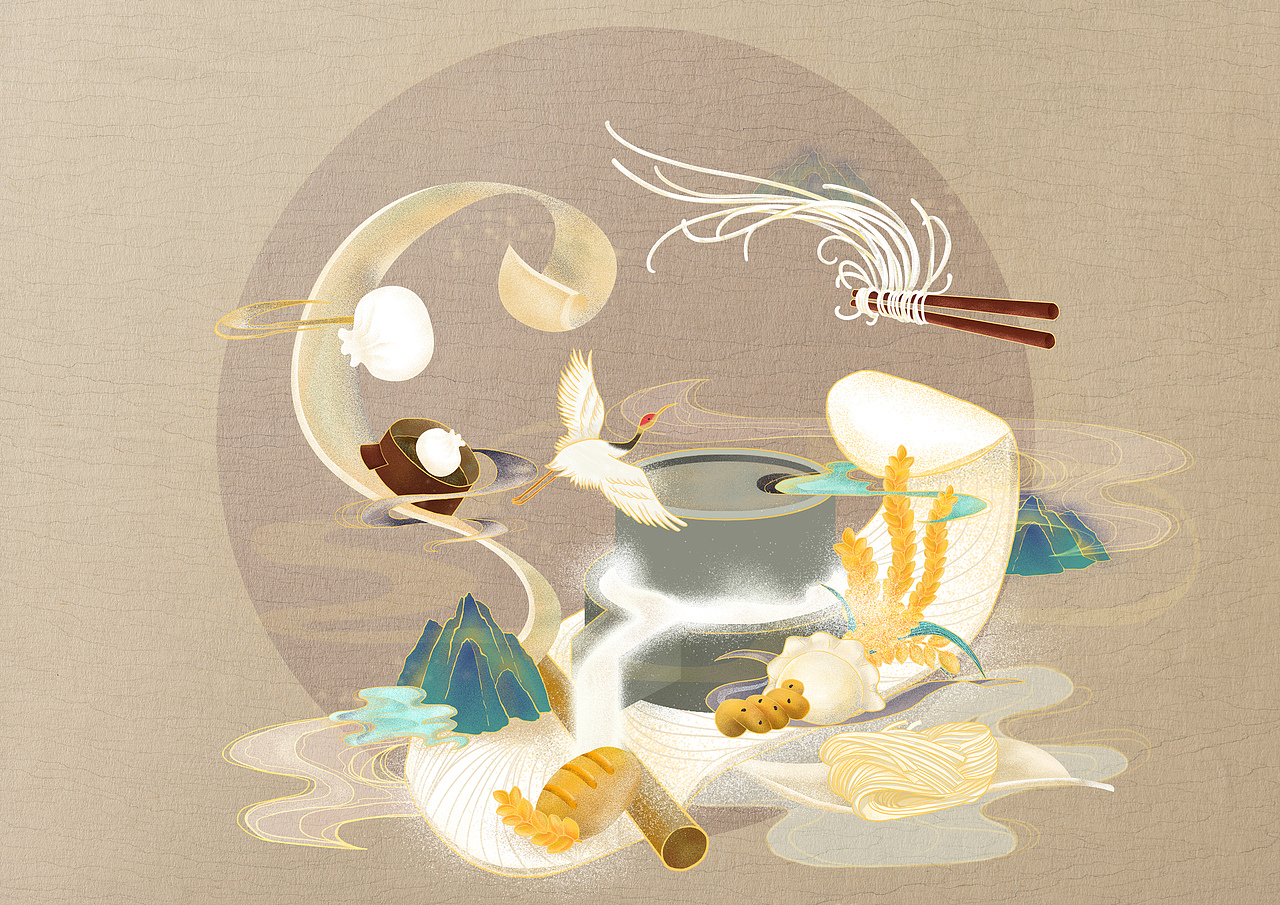 手绘插画 石磨面粉包装插画 食用油包装插画（图ZMzc1ODk1Mjgw） - 商业插画 - 站酷设计师呦呦璐鸣原创素材 - 站酷ZCOOL