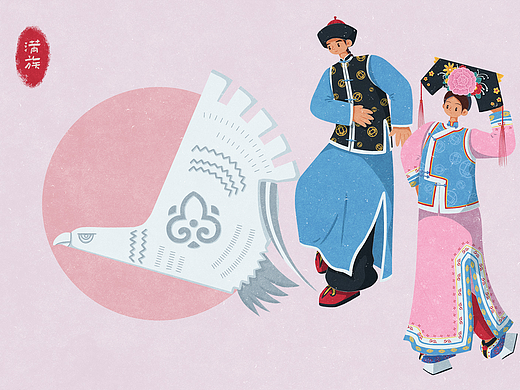 56个民族扁平插画人物——满族