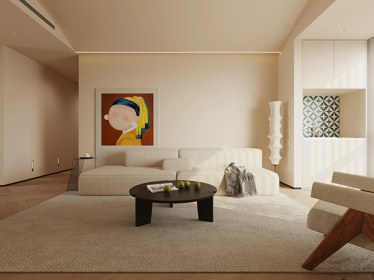 简约的家具线条,与温暖的灯光相得益彰