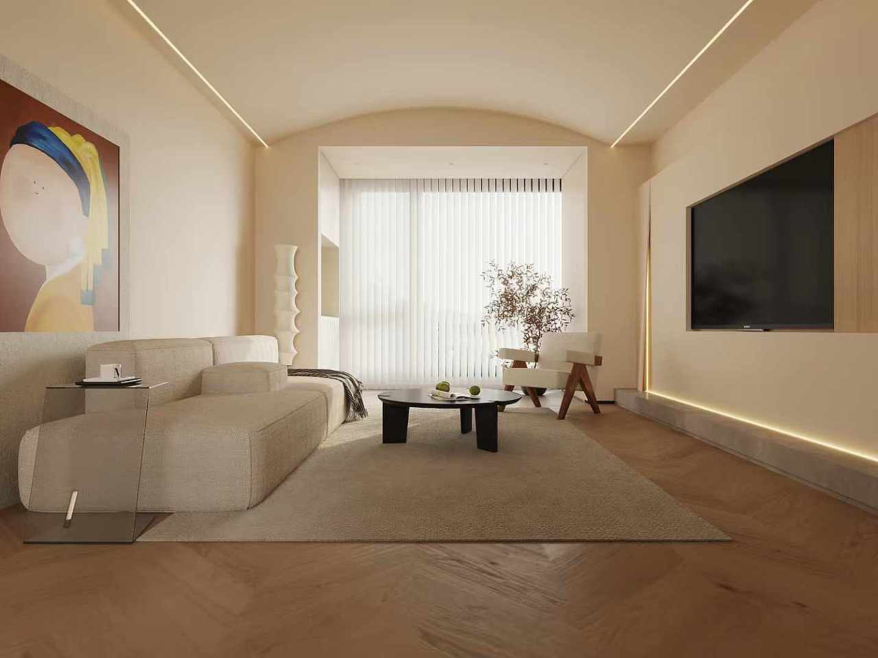 简约的家具线条,与温暖的灯光相得益彰