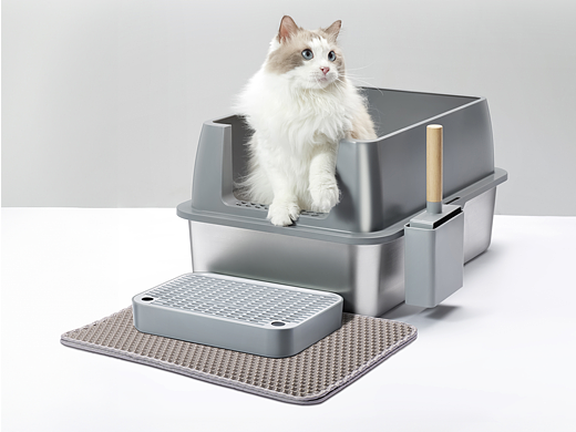 猫砂盆 不锈钢产品精修图 金属质感