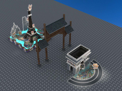 一神家族奥运会巴黎铁塔主题打卡设计3D效果图