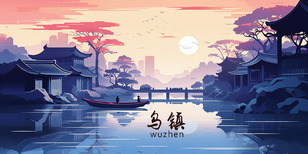 MJ笔下乌镇,块面插画里的水乡诗篇 已商用(图ZMzc2MDg2MzAw) - AI作品 - 站酷设计师三之毛的猫原创素材 - 站酷ZCOOL