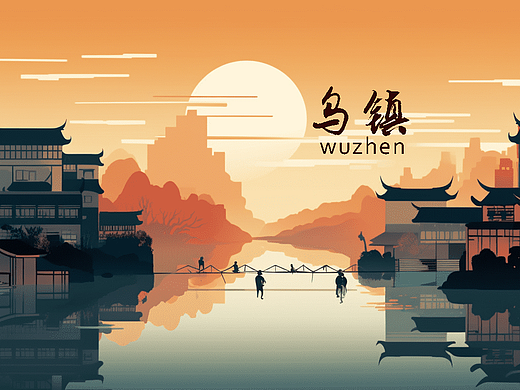 MJ笔下乌镇，块面插画里的水乡诗篇 已商用