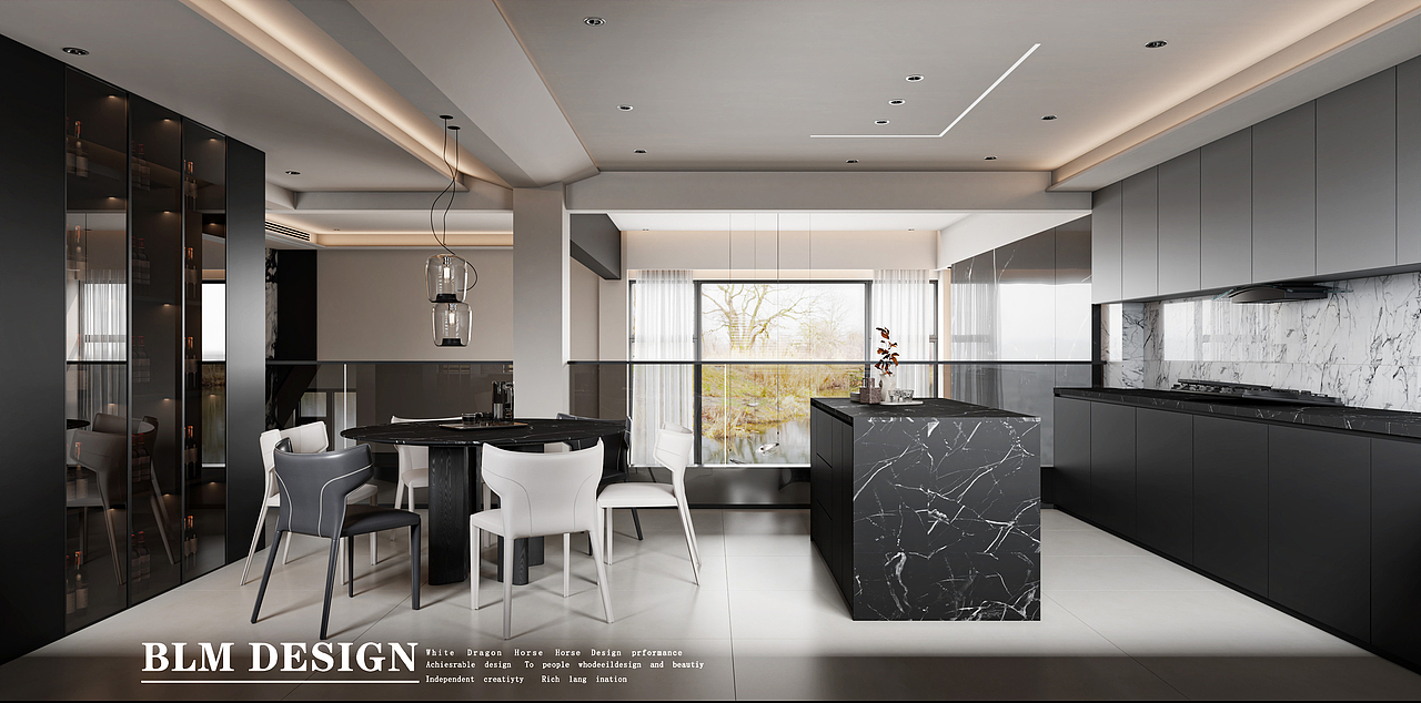 现代黑白灰别墅挑空家装效果图