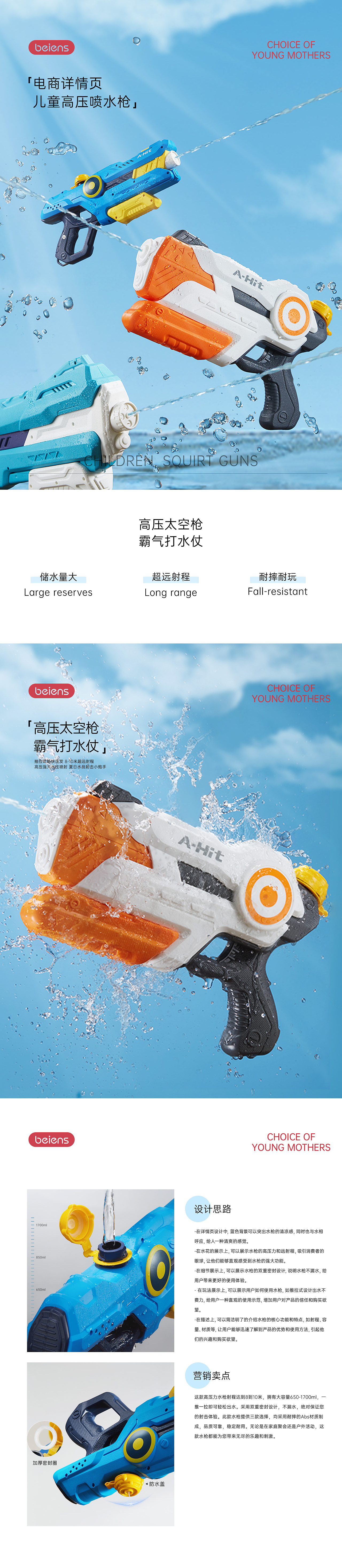「BEIENS」2024 儿童高压喷水枪 电商详情