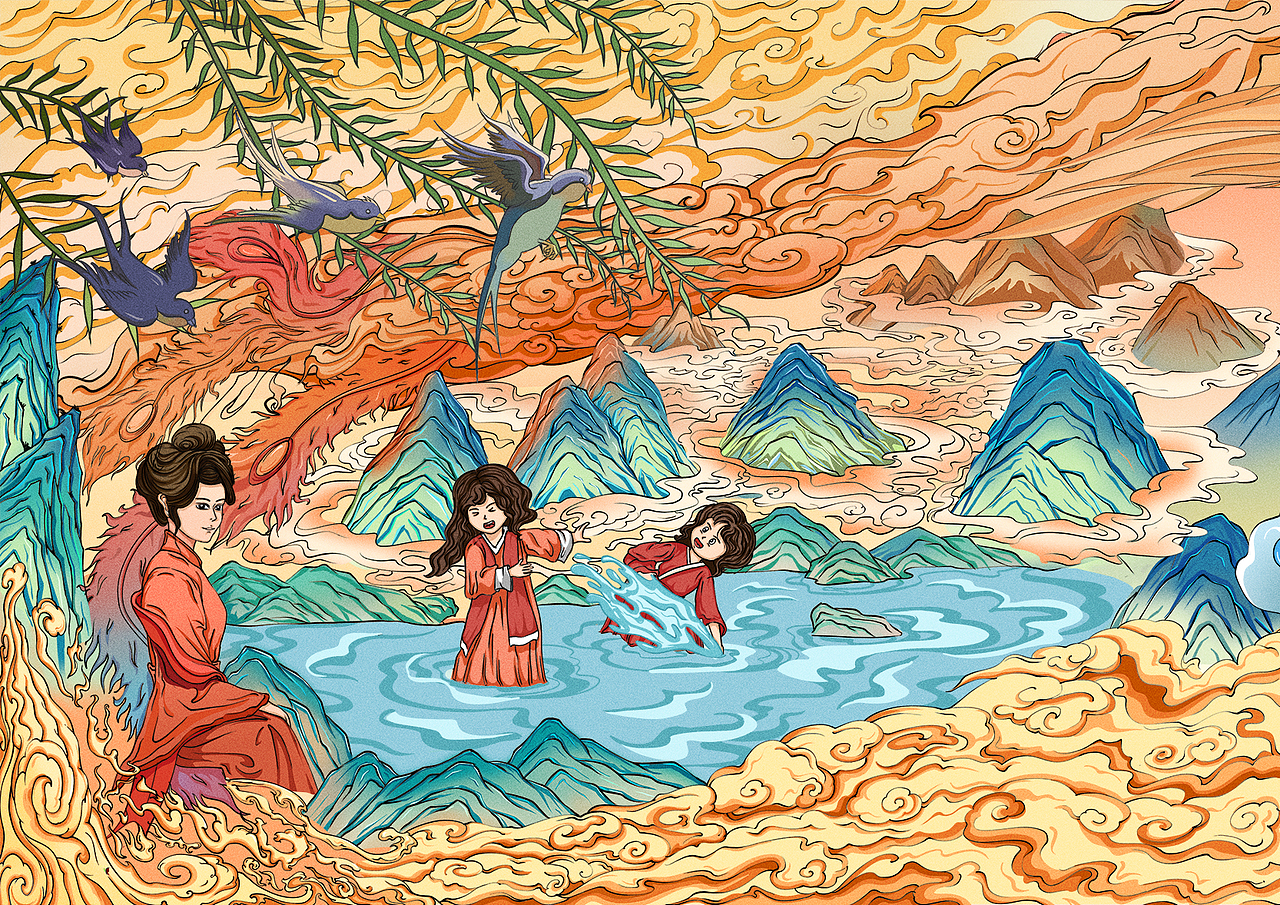 山海经 玄鸟系列国潮插画长卷设计(图ZMzc2MTQ4MzI0) - 海报 - 站酷设计师星期帅原创素材 - 站酷ZCOOL
