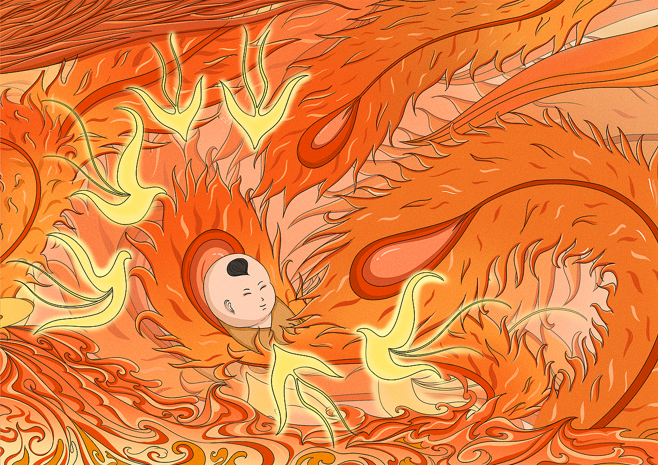 山海经 玄鸟系列国潮插画长卷设计