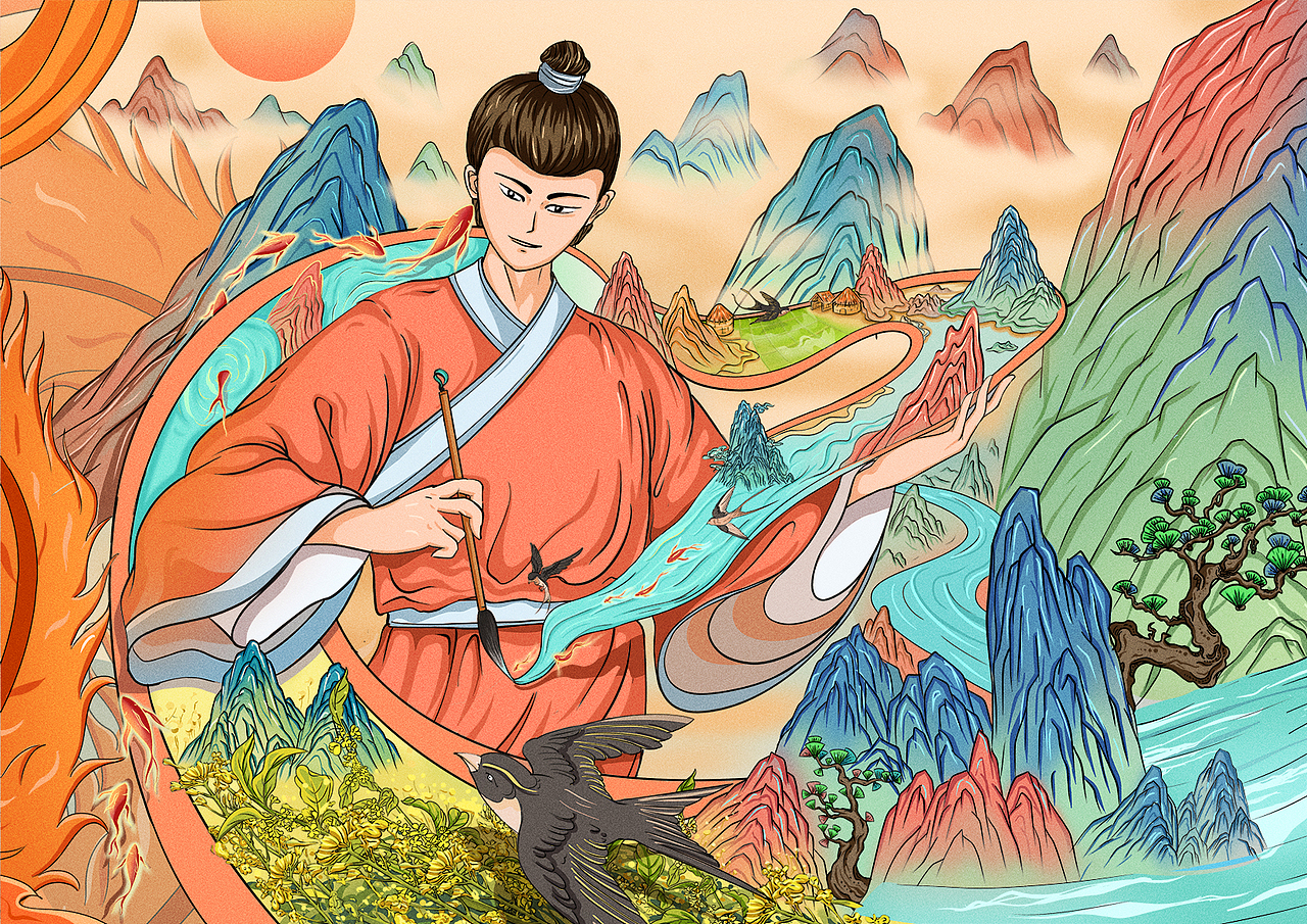 山海经 玄鸟系列国潮插画长卷设计(图ZMzc2MTQ4MzQw) - 海报 - 站酷设计师星期帅原创素材 - 站酷ZCOOL