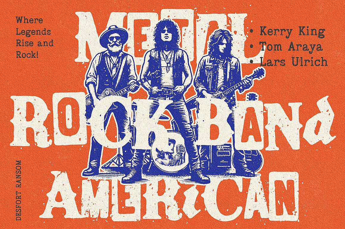 美式潮流复古重金属摇滚音乐海报封面标题拼贴英文字体