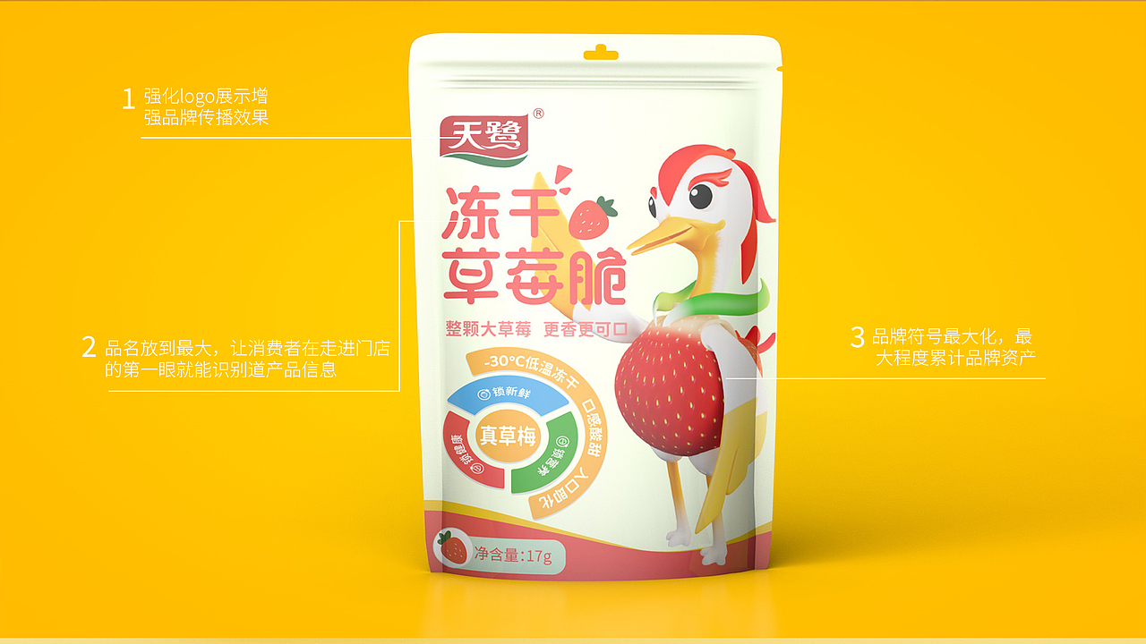 天鹭品牌卡通设计丨冻干草莓包装丨果粒酸奶包装丨IP