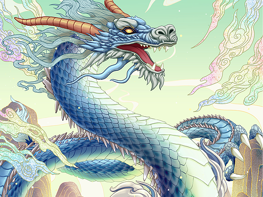 山海经 蛟龙-国潮插画