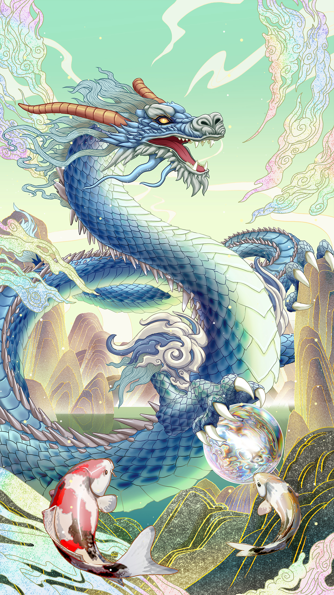 山海经 蛟龙-国潮插画（图ZMzc2MjA0NzA0） - 商业插画 - 站酷设计师AK一思琦原创素材 - 站酷ZCOOL