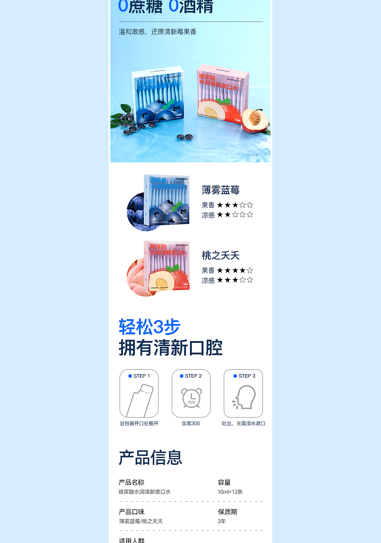 ROAMAN罗曼 丨玻尿酸漱口水详情页案例分享（图ZMzc2MjEzMzE2） - 电商 - 站酷设计师禾望原创素材 - 站酷ZCOOL