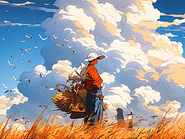 宫崎骏风格，风景田野插画