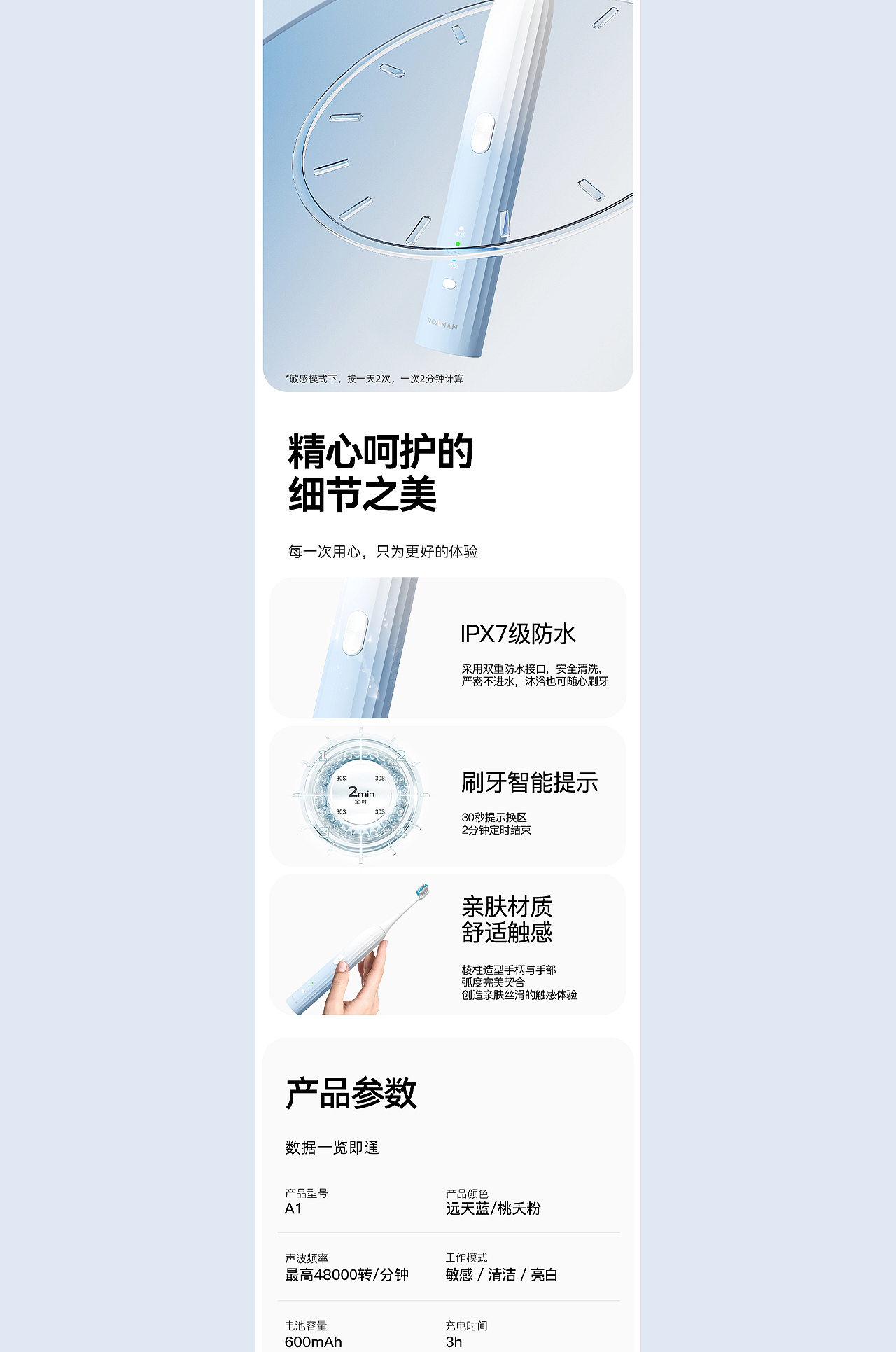 ROAMAN罗曼 丨 电动牙刷详情页案例分享×2（图ZMzc2MjczOTM2） - 电商 - 站酷设计师禾望原创素材 - 站酷ZCOOL