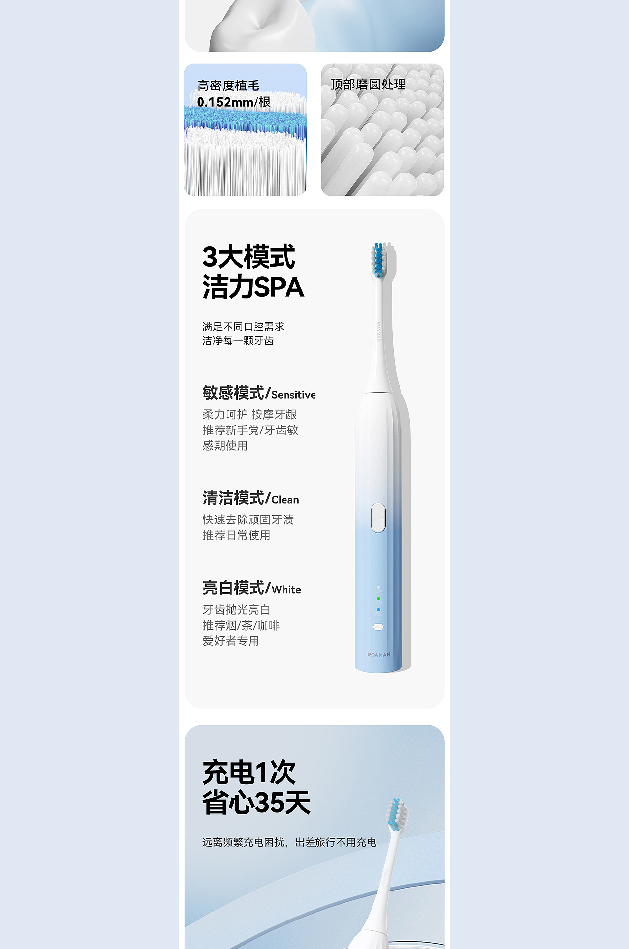ROAMAN罗曼 丨 电动牙刷详情页案例分享×2（图ZMzc2MjczOTMy） - 电商 - 站酷设计师leaf66原创素材 - 站酷ZCOOL