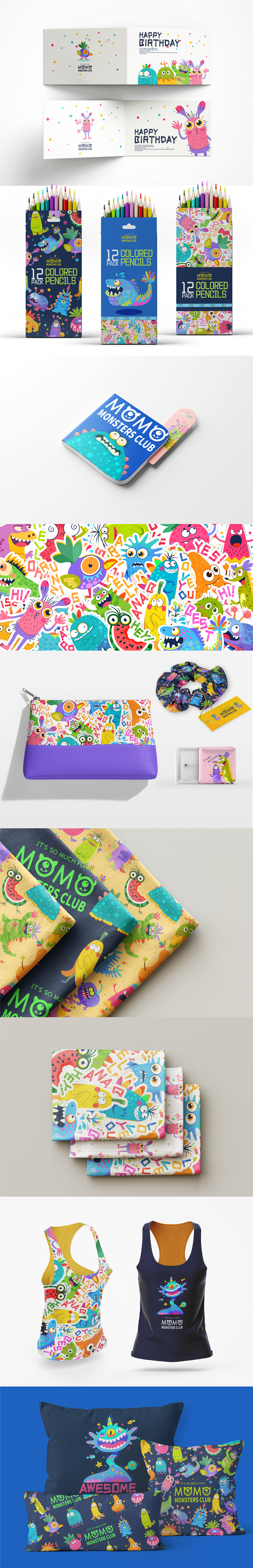 【MOMO怪兽俱乐部】30款卡通小怪兽图案印花矢量插画