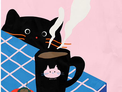 图案设计‖复古橙色柿子小猫系列插画