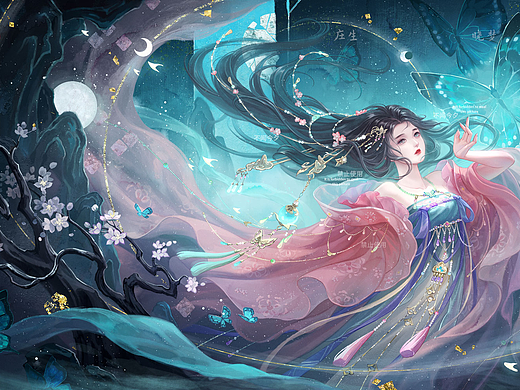 古风插画《旧词·蝶梦》