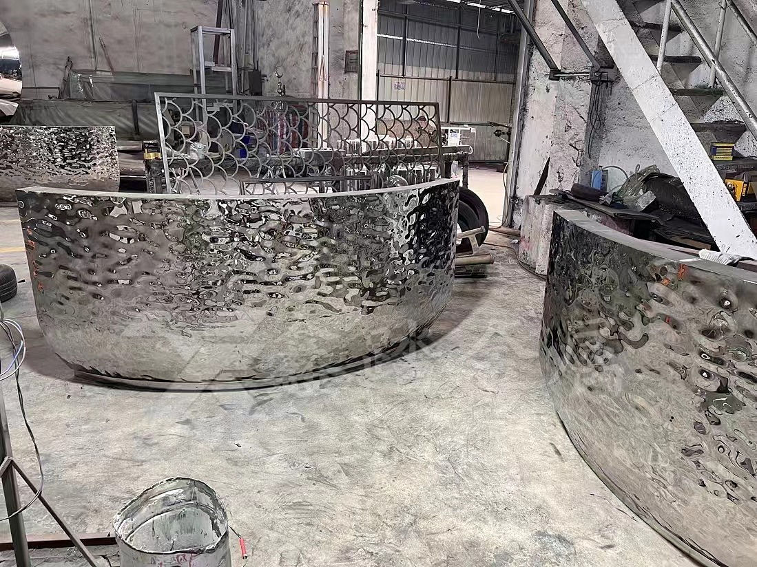 镜面玫瑰金不锈钢水波纹吧台 异形金属装饰件定制