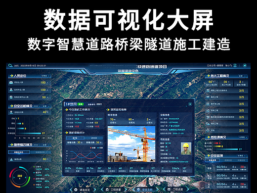 数字智慧道路桥梁隧道施工建造数据可视化大屏UI设计