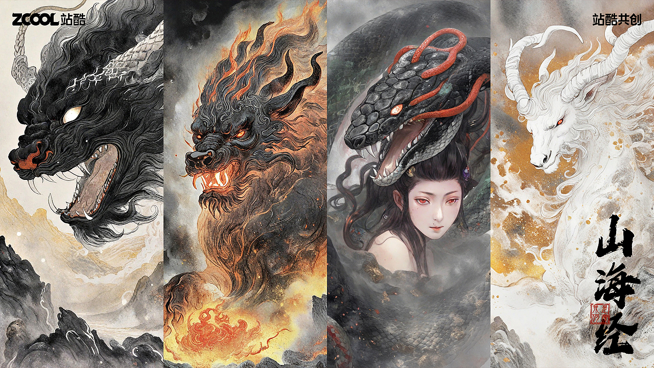 山海经·异兽录（图ZMzc2NDM5NTk2） - 海报 - 站酷设计师是阿滦原创素材 - 站酷ZCOOL