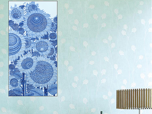 刘静.《向日葵》青花瓷板画.陶瓷艺术作品.景德镇绘制.