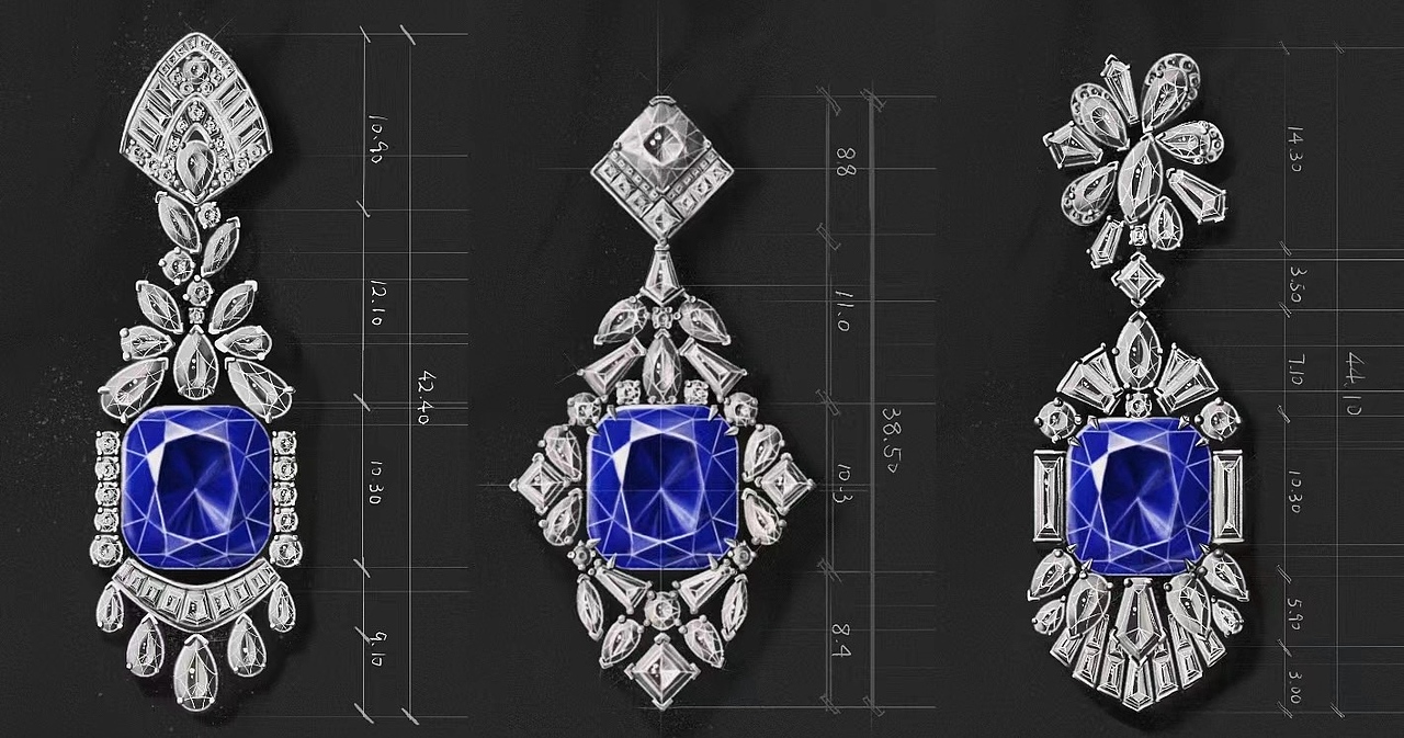 珠宝设计-蓝宝石耳饰设计图