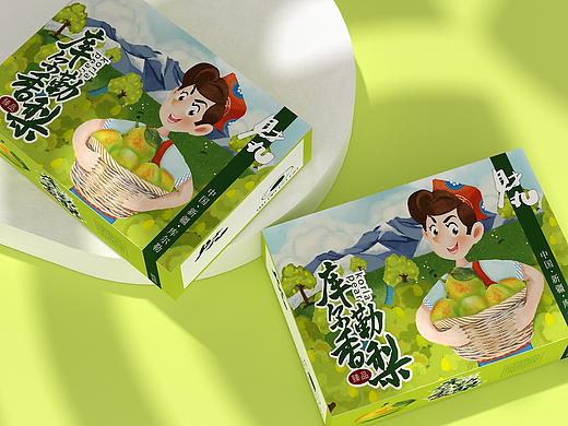 库尔勒香梨包装盒、水果通用包装盒、高端大气插画唯美