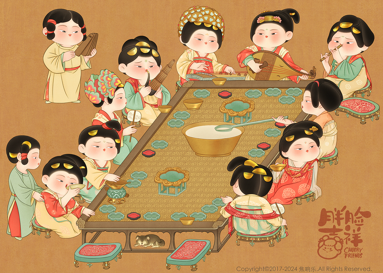 胖脸吉祥重绘的《宫乐图》