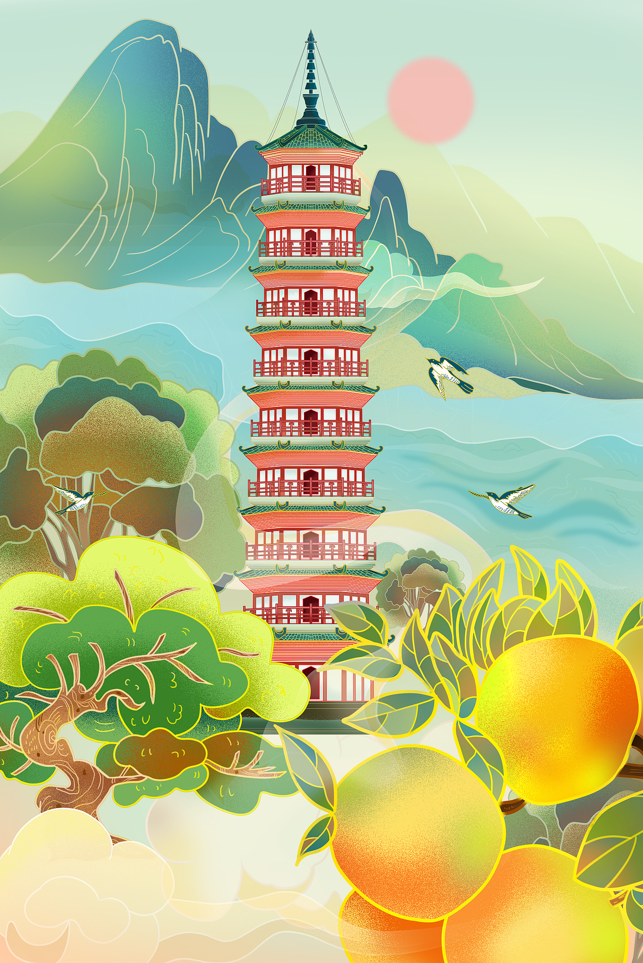 德庆三元塔（图ZMzc2NTM4NjEy） - 商业插画 - 站酷设计师容君君容原创素材 - 站酷ZCOOL